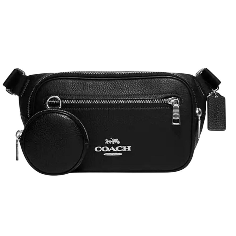 Coach Black Leather Belt Bag with Coin Pouch NWT